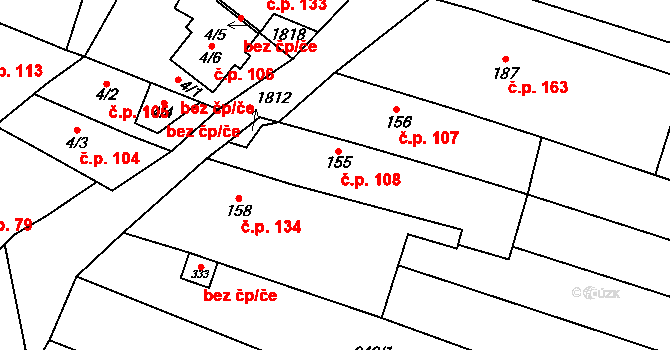 Bohutice 108 na parcele st. 155 v KÚ Bohutice, Katastrální mapa