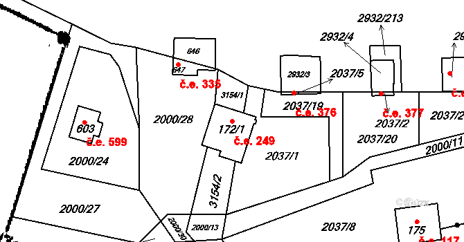 Lančov 249 na parcele st. 172/1 v KÚ Lančov, Katastrální mapa