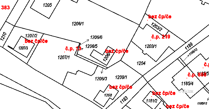 Ostrava 108201210 na parcele st. 1206/4 v KÚ Stará Bělá, Katastrální mapa