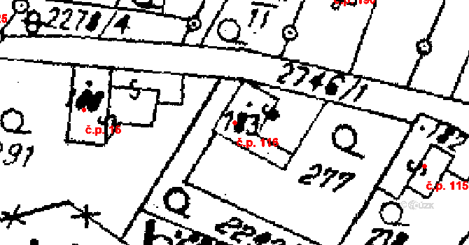 Střítež nad Ludinou 116 na parcele st. 183 v KÚ Střítež nad Ludinou, Katastrální mapa