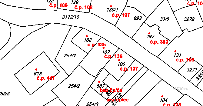 Bečov nad Teplou 136 na parcele st. 107 v KÚ Bečov nad Teplou, Katastrální mapa