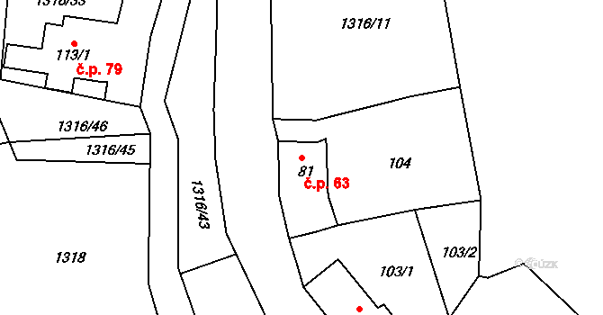Děpoltovice 63 na parcele st. 81 v KÚ Děpoltovice, Katastrální mapa
