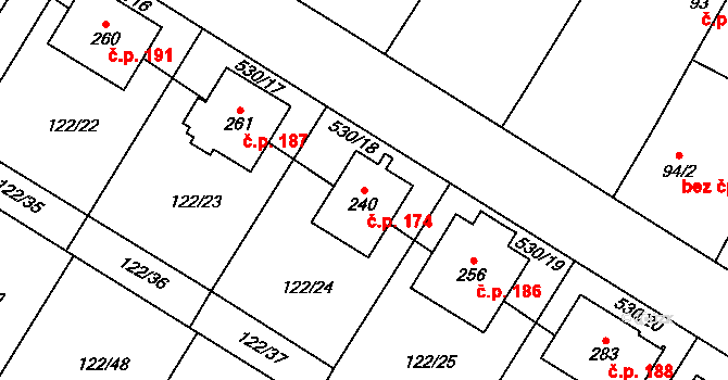 Stará Lysá 174 na parcele st. 240 v KÚ Stará Lysá, Katastrální mapa