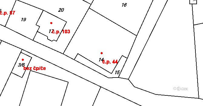 Lukášov 44, Jablonec nad Nisou na parcele st. 14 v KÚ Lukášov, Katastrální mapa