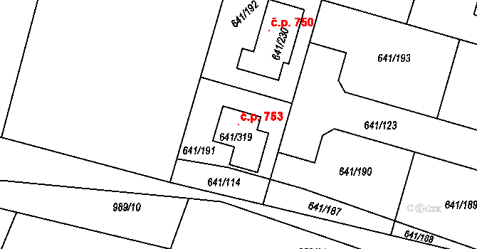 Satalice 753, Praha na parcele st. 641/319 v KÚ Satalice, Katastrální mapa