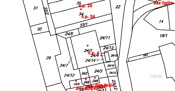 Sasov 4, Jihlava na parcele st. 24/1 v KÚ Sasov, Katastrální mapa