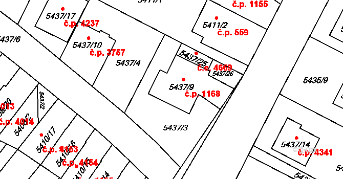 Jihlava 1168 na parcele st. 5437/9 v KÚ Jihlava, Katastrální mapa