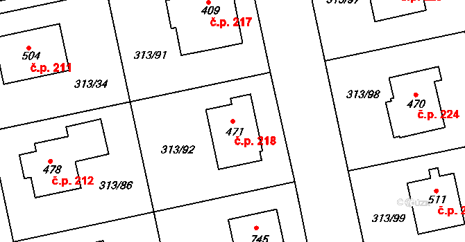 Řež 218, Husinec na parcele st. 471 v KÚ Husinec u Řeže, Katastrální mapa