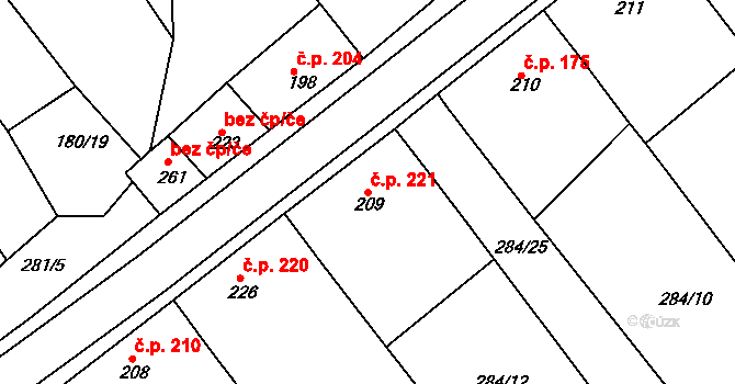 Ježov 221 na parcele st. 209 v KÚ Ježov, Katastrální mapa