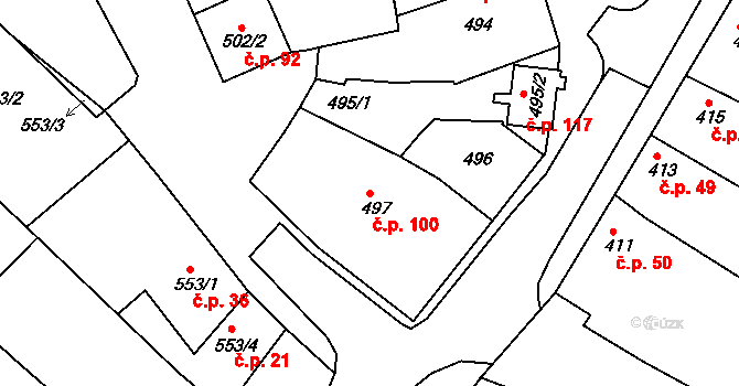 Milokošť 100, Veselí nad Moravou na parcele st. 497 v KÚ Milokošť, Katastrální mapa