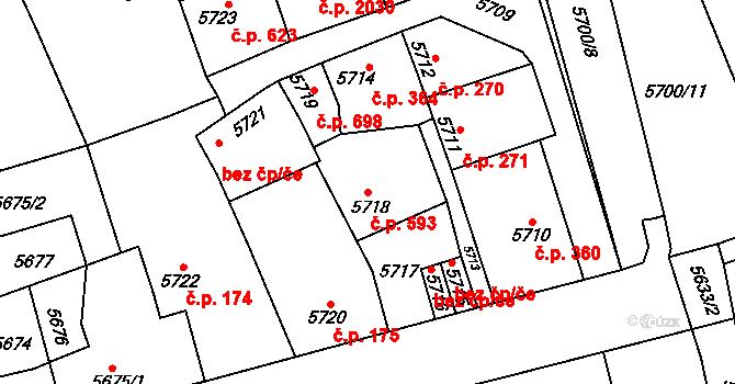 Kladno 593 na parcele st. 5718 v KÚ Kladno, Katastrální mapa