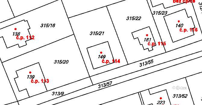 Hradišťko I 114, Veltruby na parcele st. 149 v KÚ Hradišťko I, Katastrální mapa