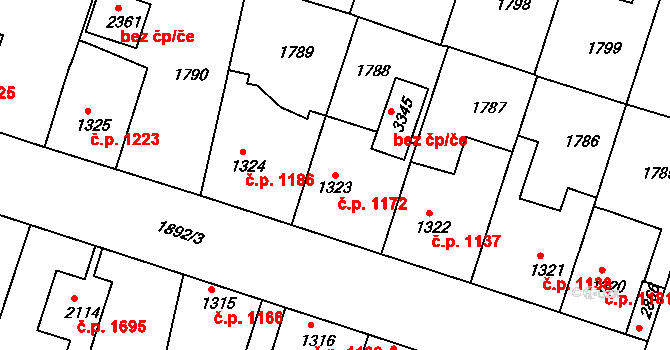 Brandýs nad Labem 1172, Brandýs nad Labem-Stará Boleslav na parcele st. 1323 v KÚ Brandýs nad Labem, Katastrální mapa
