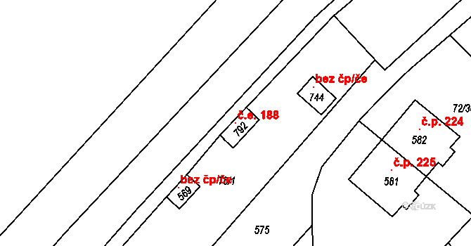 Roztoky 188 na parcele st. 792 v KÚ Roztoky u Křivoklátu, Katastrální mapa