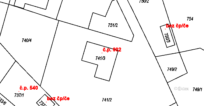 Štěpánkovice 902 na parcele st. 741/3 v KÚ Štěpánkovice, Katastrální mapa