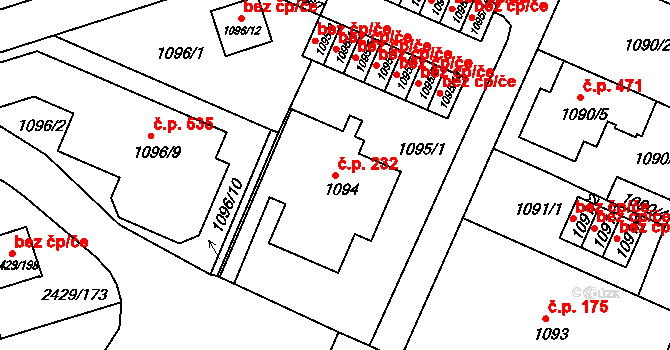 Dačice V 232, Dačice na parcele st. 1094 v KÚ Dačice, Katastrální mapa