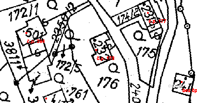 Horní Branná 178 na parcele st. 232 v KÚ Horní Branná, Katastrální mapa