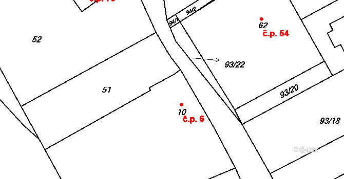Podbrdy 6 na parcele st. 10 v KÚ Podbrdy, Katastrální mapa