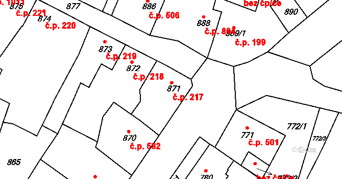 Tachov 217 na parcele st. 871 v KÚ Tachov, Katastrální mapa
