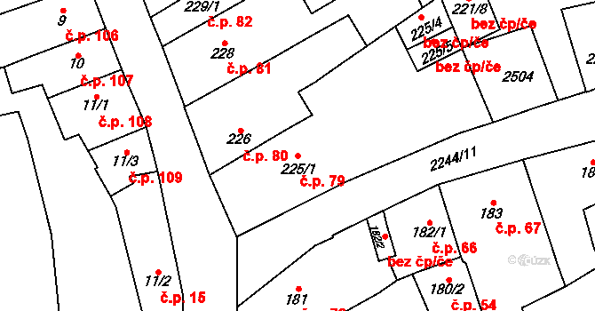 Uničov 79 na parcele st. 225/1 v KÚ Uničov, Katastrální mapa