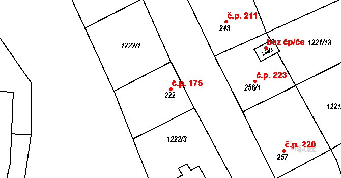 Senomaty 175 na parcele st. 222 v KÚ Senomaty, Katastrální mapa