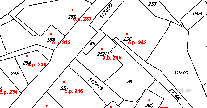 Mladá Vožice 245 na parcele st. 252/1 v KÚ Mladá Vožice, Katastrální mapa