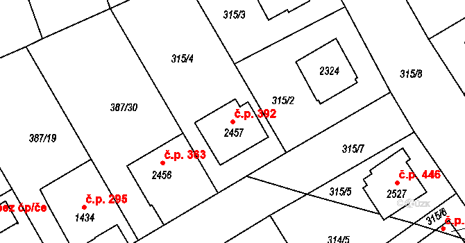 Holínské Předměstí 392, Jičín na parcele st. 2457 v KÚ Jičín, Katastrální mapa