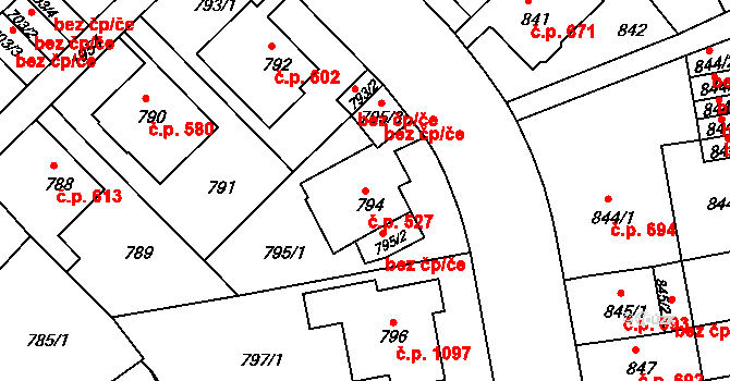 Klíše 527, Ústí nad Labem na parcele st. 794 v KÚ Klíše, Katastrální mapa