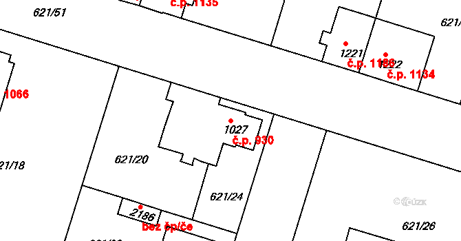 Lysá nad Labem 930 na parcele st. 1027 v KÚ Lysá nad Labem, Katastrální mapa