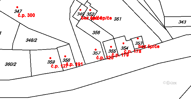 Bystřany 125 na parcele st. 357/1 v KÚ Bystřany, Katastrální mapa