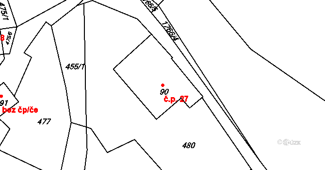 Trstěnice 27 na parcele st. 90 v KÚ Trstěnice u Litomyšle, Katastrální mapa