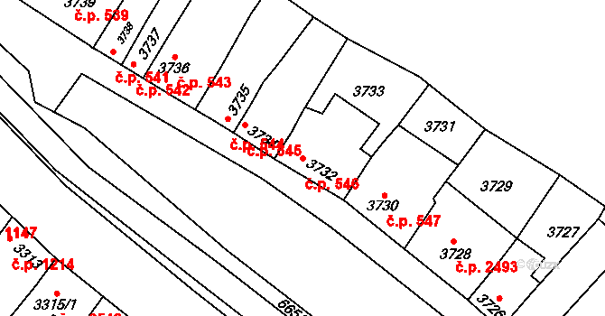 Líšeň 546, Brno na parcele st. 3732 v KÚ Líšeň, Katastrální mapa
