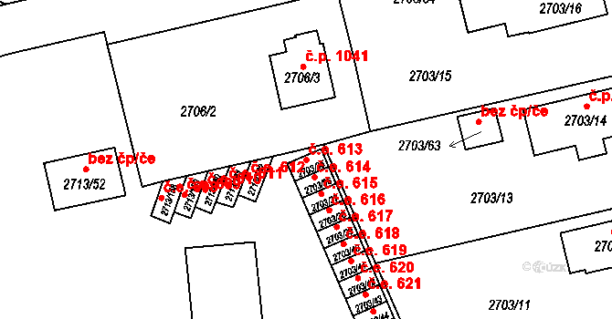 Pelhřimov 613 na parcele st. 2703/35 v KÚ Pelhřimov, Katastrální mapa