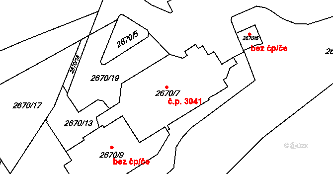 Teplice 3041 na parcele st. 2670/7 v KÚ Teplice, Katastrální mapa