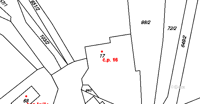 Vysoká Jedle 16, Místo na parcele st. 17 v KÚ Vysoká Jedle, Katastrální mapa