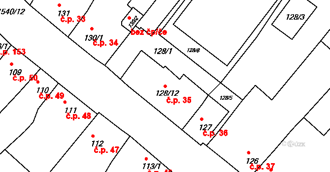Údlice 35 na parcele st. 128/12 v KÚ Údlice, Katastrální mapa