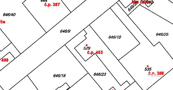 Borohrádek 453 na parcele st. 529 v KÚ Borohrádek, Katastrální mapa