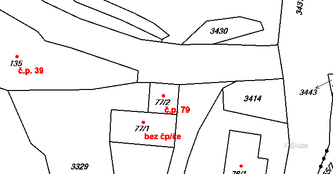 Lhota Netřeba 79, Podbřezí na parcele st. 77/2 v KÚ Lhota u Dobrušky, Katastrální mapa