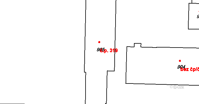 Písnice 319, Praha na parcele st. 905 v KÚ Písnice, Katastrální mapa