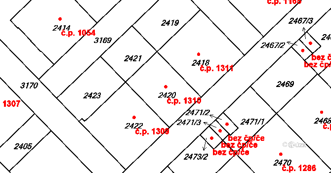 Nusle 1310, Praha na parcele st. 2420 v KÚ Nusle, Katastrální mapa