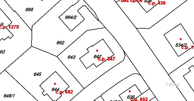 Braník 847, Praha na parcele st. 642 v KÚ Braník, Katastrální mapa