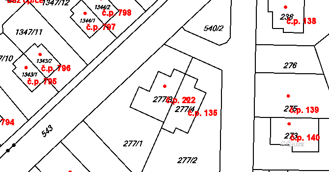 Sedlec 222, Praha 1 na parcele st. 277/3 v KÚ Sedlec, Katastrální mapa