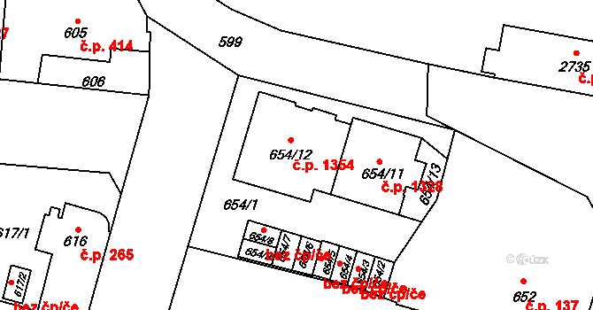 Hostivař 1354, Praha na parcele st. 654/12 v KÚ Hostivař, Katastrální mapa