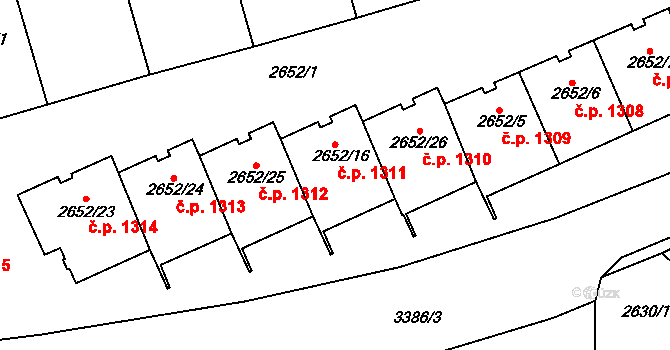 Michle 1311, Praha na parcele st. 2652/16 v KÚ Michle, Katastrální mapa