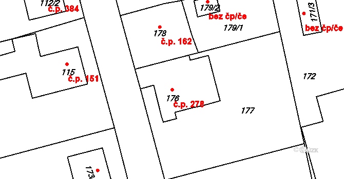 Jince 278 na parcele st. 176 v KÚ Jince, Katastrální mapa