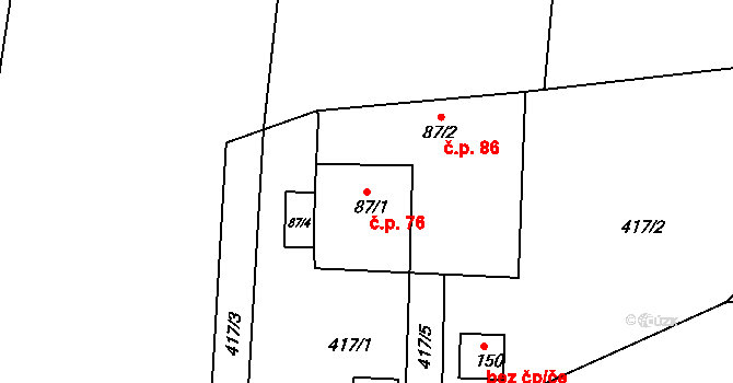 Rovná 76 na parcele st. 87/1 v KÚ Rovná u Strakonic, Katastrální mapa