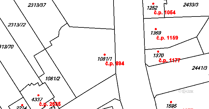 Dvůr Králové nad Labem 894 na parcele st. 1081/1 v KÚ Dvůr Králové nad Labem, Katastrální mapa