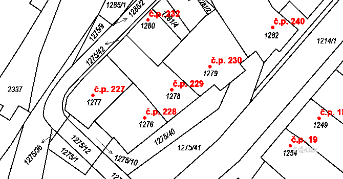 Mutěnice 229 na parcele st. 1278 v KÚ Mutěnice, Katastrální mapa