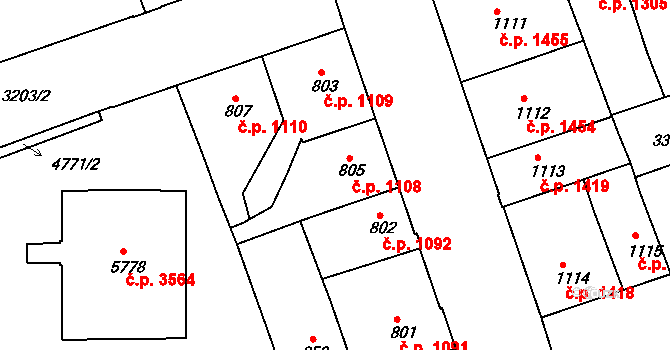 Hodonín 1108 na parcele st. 805 v KÚ Hodonín, Katastrální mapa