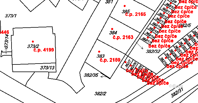 Chomutov 2159 na parcele st. 383 v KÚ Chomutov II, Katastrální mapa
